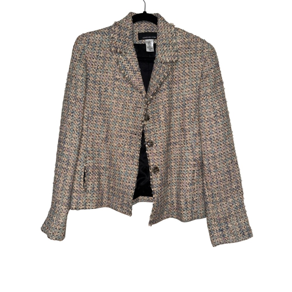 Jones New York Tweed Blazer Jacket Women Size 12 Multi Color‎ Textured Classic